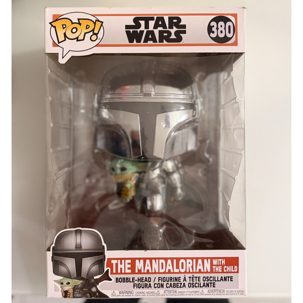 Funko Pop Star Wars #380 Mandalorian w/ Child Chrome 10" Jumbo NEW Box Damage